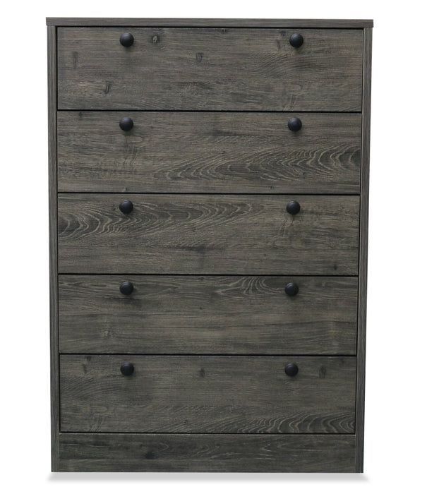 Hart Bedroom Chest of Drawers, 5-Drawer, 24.6\"W x 36.2\"H, Made in Canada - Grey