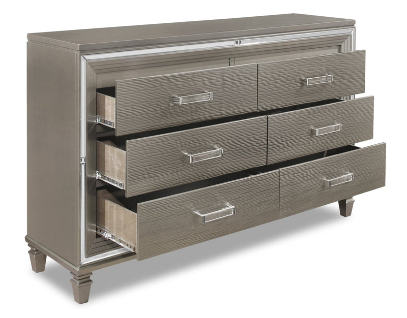 Max Bedroom 6-Drawer Dresser, 66\"W x 41\"H, Glam - Silver