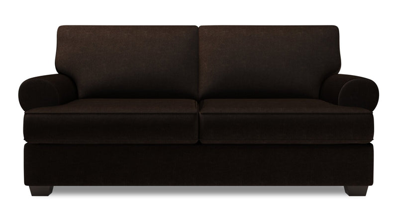 Made in Canada Customizable Sofa Lab Roll 76\" Chenille Fabric Condo Size Sofa with Rolled Arms - Luxury Chocolate Brown