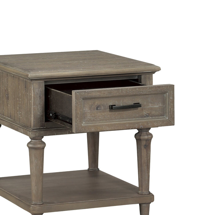 Winston 22\" Rustic End Table with Storage and Shelf - Light Brown with Driftwood Finish