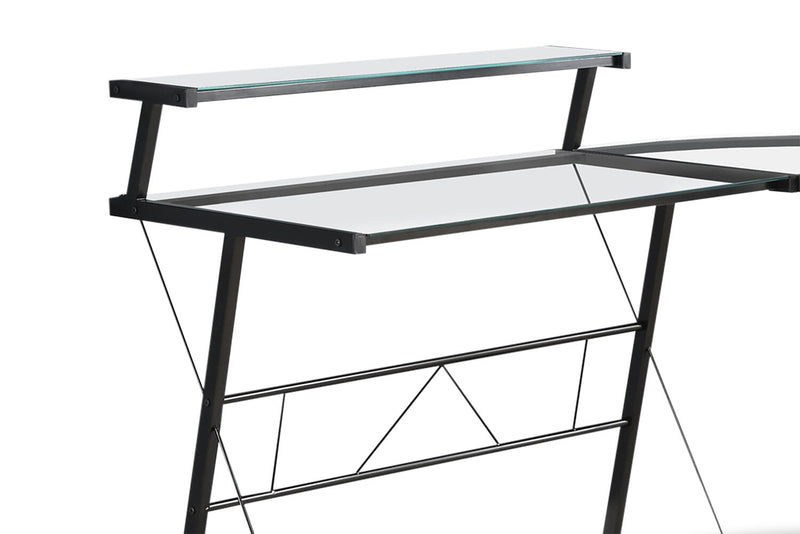 Elias 57\" L-Shaped Glass Office Desk - Black Frame