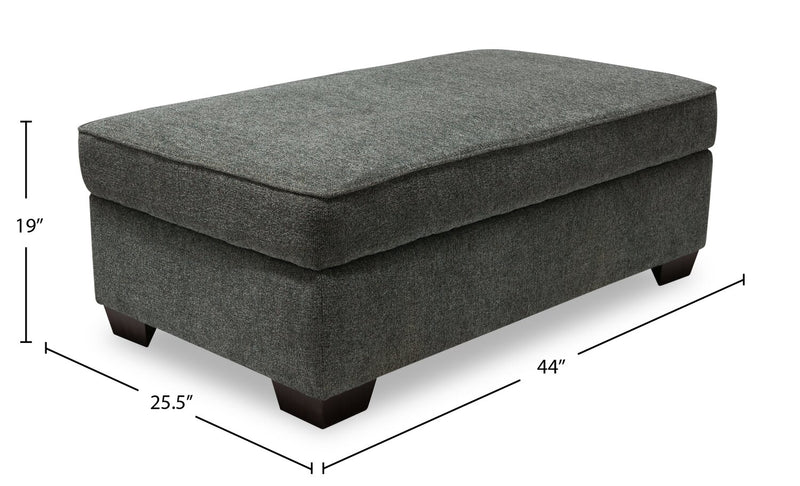 Made in Canada Verona 44\" Linen-Look Fabric Storage Ottoman - Charcoal Grey