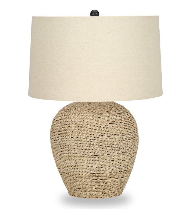 25\" Ratten Table Lamp with Beige Shade