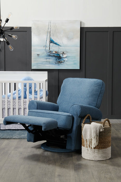 Bevin 34.4\" Chenille Fabric Swivel Glider Reclining Chair - Blue