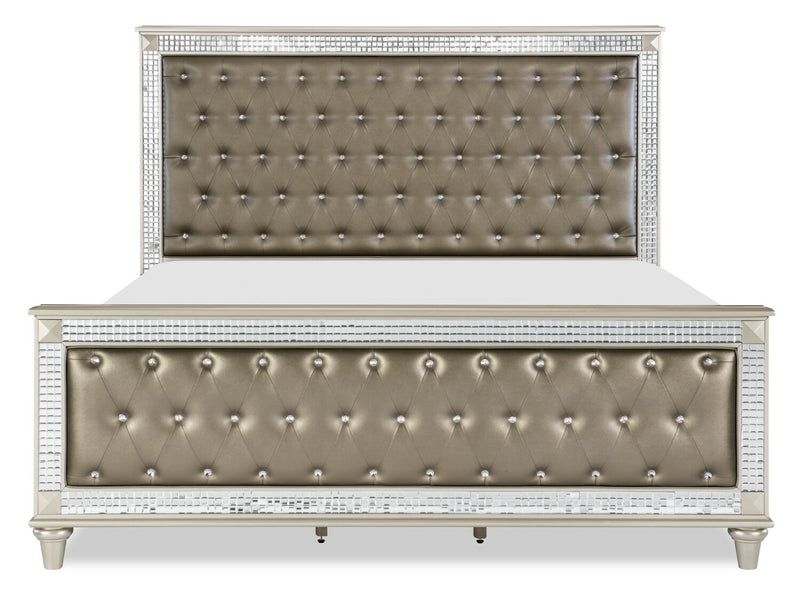 Tyra 5pc Bedroom Set with Bed, Dresser & Mirror, Glam, Vegan Leather, Champagne - King Size