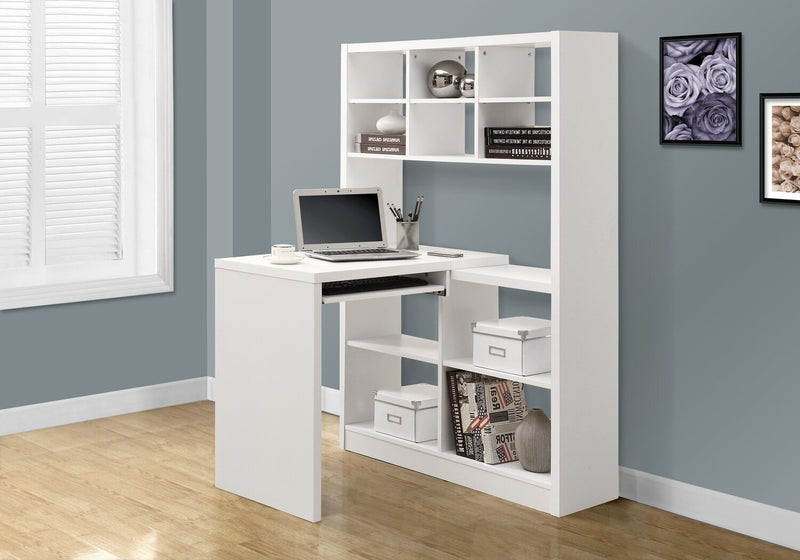 Mollie 35.5\" Reversible Office Desk with Open Bookcase - White