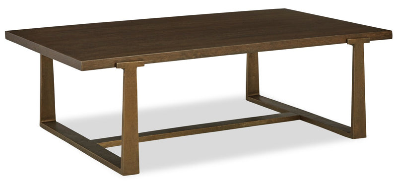 Terza 55.13\" Contemporary Coffee Table - Dark Brown Wood Top with Bronze Metal Legs