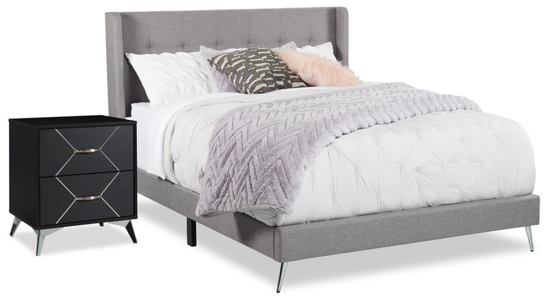 Beau Bedside 2-Drawer Nightstand, 21.7\"W x 24.6\"H, Modern - Black & Silver