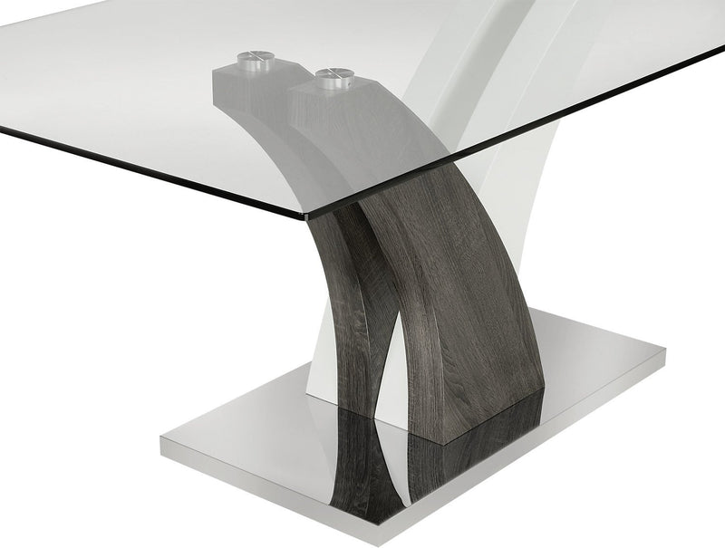 Tuxedo Dining Table with Glass Top, Pedestal Base, 72\"W - Grey & White