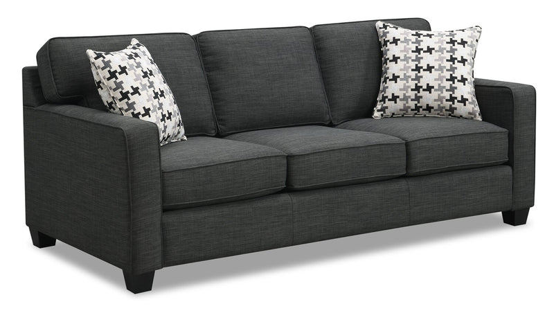 Made in Canada Sawyer 83\" Linen-Look Fabric Sofa with Reversible Cushions and Accent Pillows - Charcoal Grey
