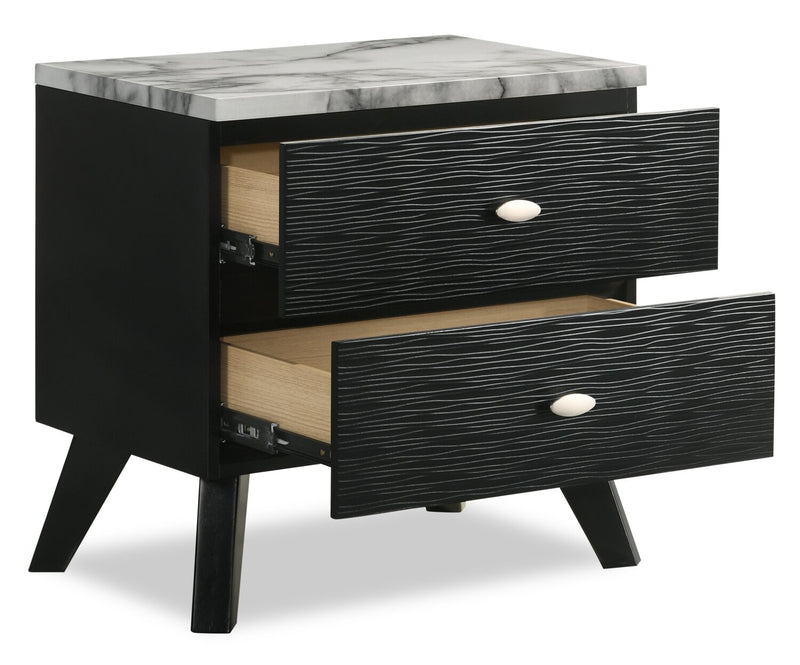 Atlas Bedside 2-Drawer Nightstand, 24.5\"W x 23.4\"H, Mid-Century Modern - Black
