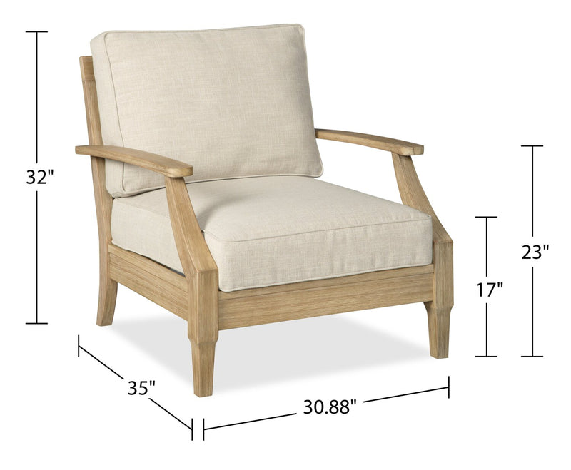 Juno Outdoor Patio Chair - Eucalyptus Wood & Nuvella Fabric, UV & Weather Resistant - Natural/Beige