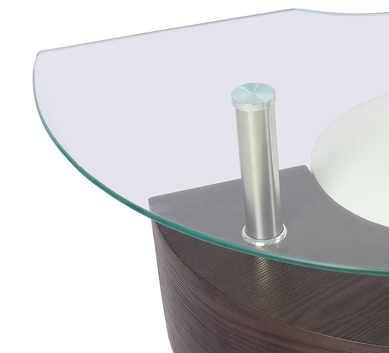 Savon  52.5\" Modern S-shaped 3-Pack Coffee + 2 Ottomans with Storage and Shelf - Dark Walnut Wood and Chrome