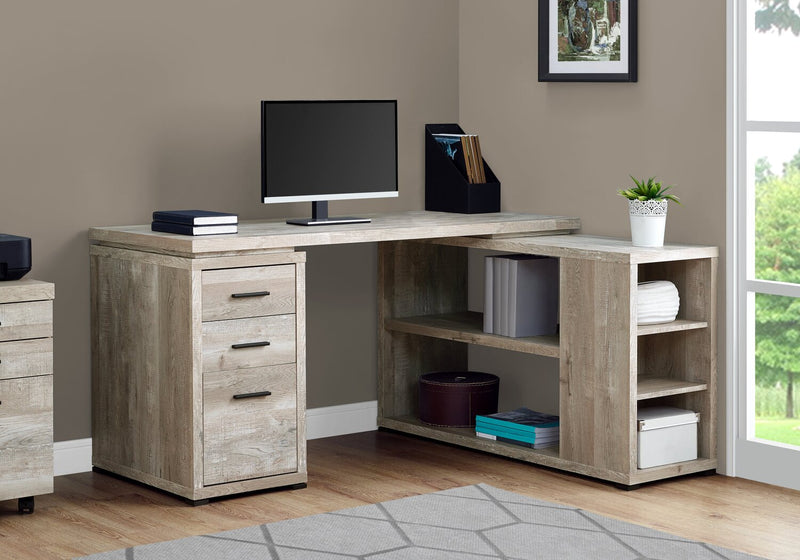 Rickey 60\" L-Shaped Corner Office Desk with 3-Drawers & Shelving - Natural