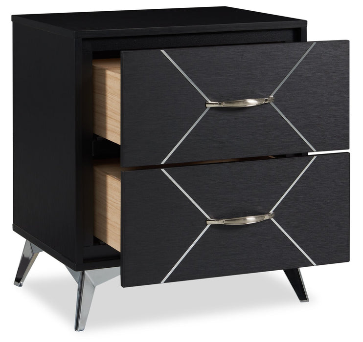 Beau Bedside 2-Drawer Nightstand, 21.7\"W x 24.6\"H, Modern - Black & Silver