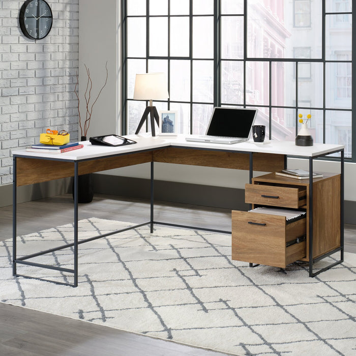 Taryn 59.69\" L-Shaped Office Desk with 2-Drawers - White & Light Brown