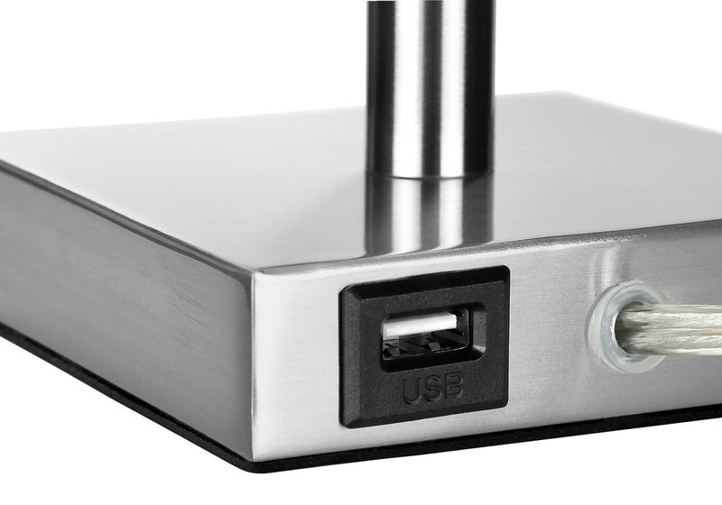 17\" Nickle Metal 2-Piece Set, with Two Table Lamps and USB Charging