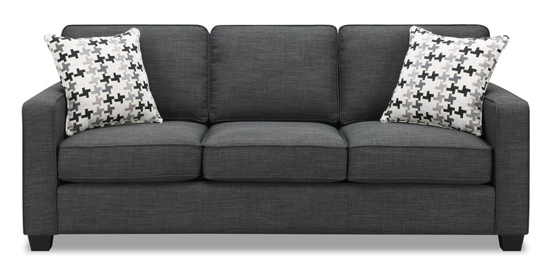 Made in Canada Sawyer 83\" Linen-Look Fabric Sofa with Reversible Cushions and Accent Pillows - Charcoal Grey