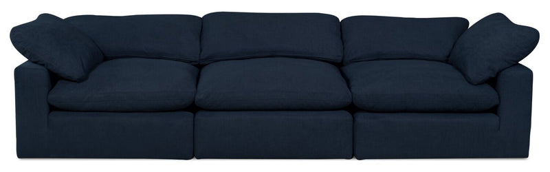 Eclipse Modular 124\" Linen-Look Fabric Sofa with Reversible Feather Down Cushions - Navy Blue