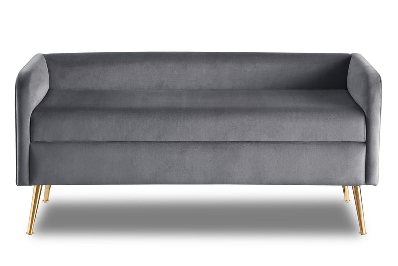 Cass 52\" Bench - Grey Velvet with Gold Legs