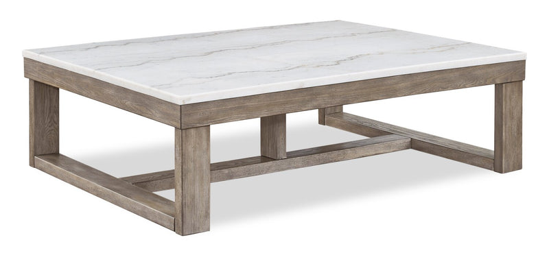 Corsa 56\" Modern Coffee Table - Marble Top with Grey Brown Wood Base