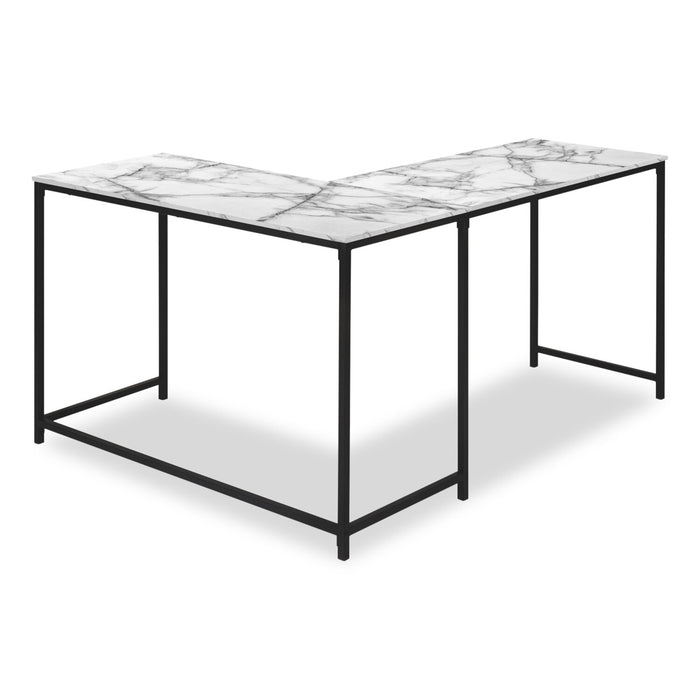 Karter 58.25\" L-Shaped Corner Office Desk - White Marble-Look