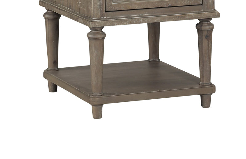 Winston 22\" Rustic End Table with Storage and Shelf - Light Brown with Driftwood Finish