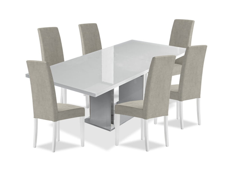 Raia 7pc Dining Set with Table & 6 Chairs - Made in Italy, Pedestal Base, Modern, 71\"W - White