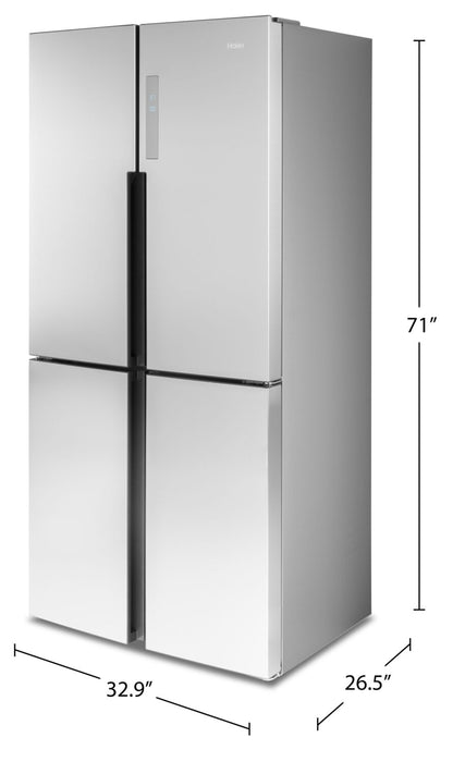 Haier 33\" 16.4 Cu. Ft. Quad Door Refrigerator - Stainless Steel Fingerprint Resistant  - QHE16HYPFS