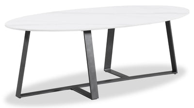 Kort & Co. Nico 51" Modern Oval Coffee Table - White Sinetered Stone with Dark Grey Metal Legs|Table à café ovale moderne Nico de Kort & Co. de 51 po - pierre frittée blanche avec pattes en métal gris foncé