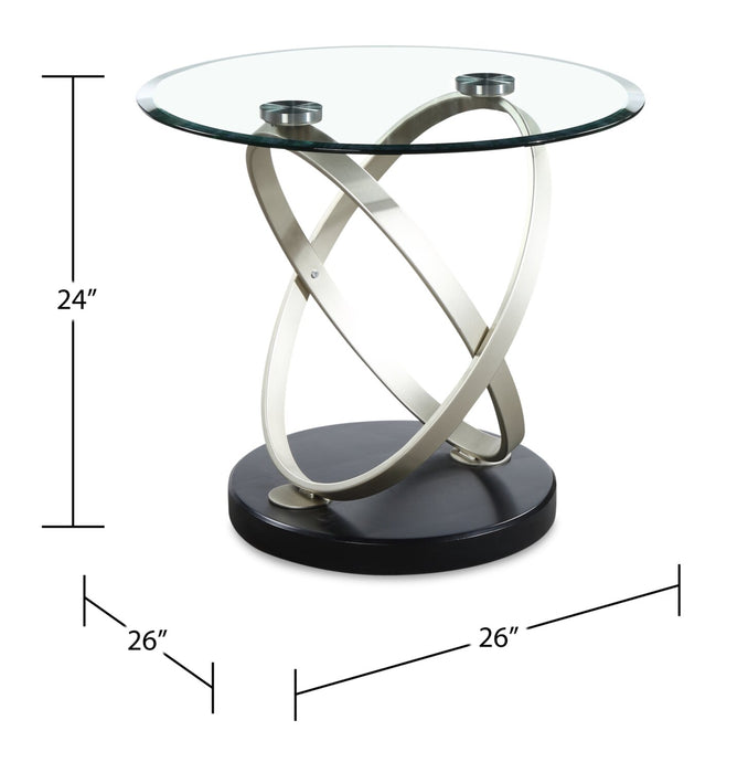 Vikki 26\" Modern Round Glass Top End Table - Glass with Metal Base