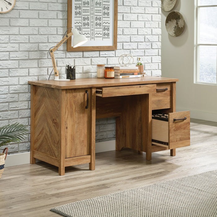 Alfie 53.15\" Office Desk with 2-Drawers & Cabinet- Light Brown