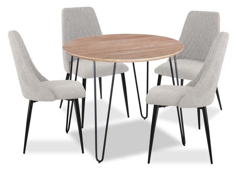 Miya 5pc Dining Set with Table & 4 Chairs, Acacia Wood, Metal, 36\"W Round - Grey