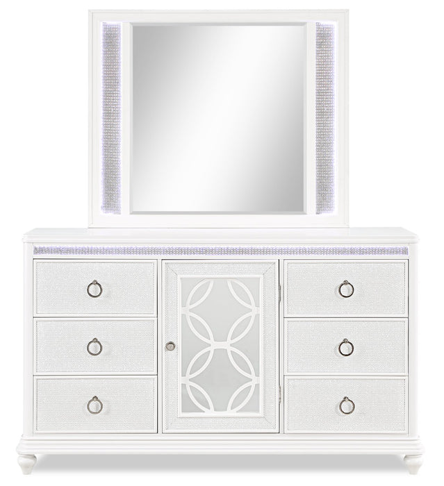 Ava Bedroom 7-Drawer Dresser with LED Light, 67\"W x 39\"H, Glam - White