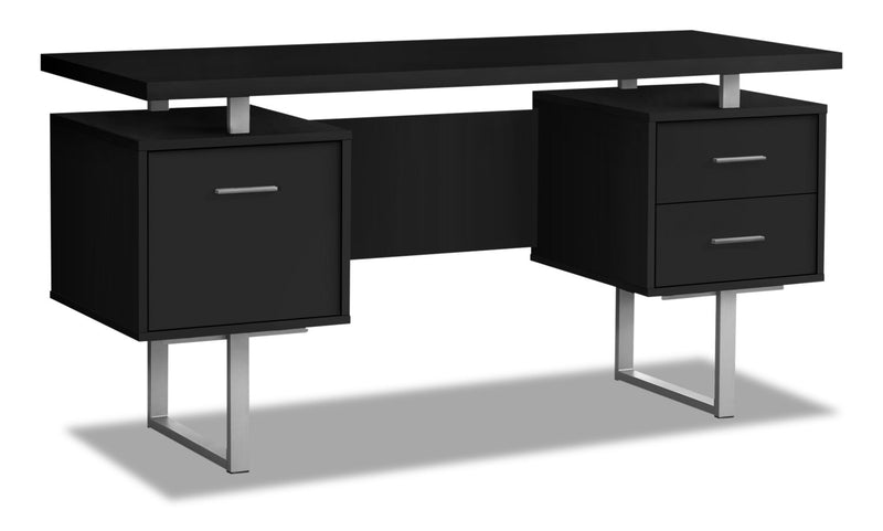 Teagan 60\" Reversible Office Desk with 3-Drawers - Black