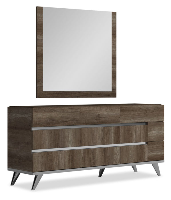 Gino 6pc Bedroom Set with Panel Bed, Dresser, Mirror & Nightstand - Made in Italy, Modern, Brown - King Size