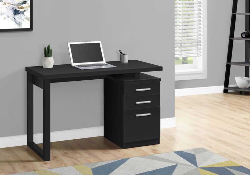 Ronan 47.25\" Reversible Office Desk with 3-Drawers - Black
