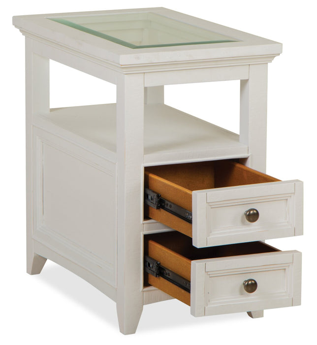Heron Cove 15\" Traditional Glass Top End Table with Storage and Shelf - White Pine