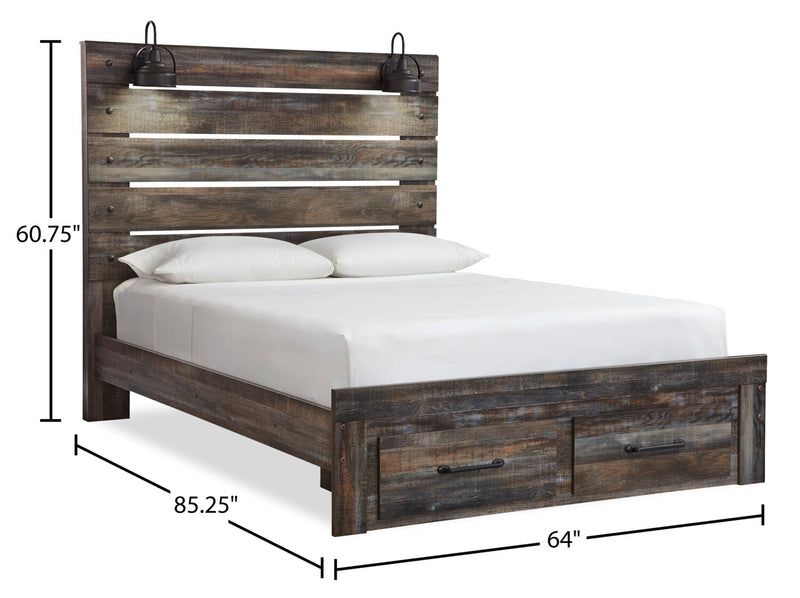 Abby 5pc Bedroom Set with Storage Bed, Dresser & Mirror, LED, USB, Brown - Queen Size