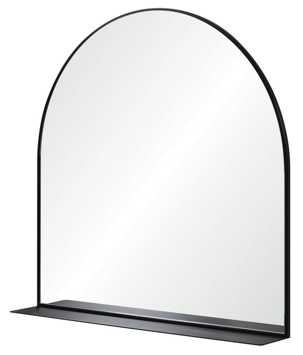 Rounded Black Mirror with Shelf - 35\" x 35\"