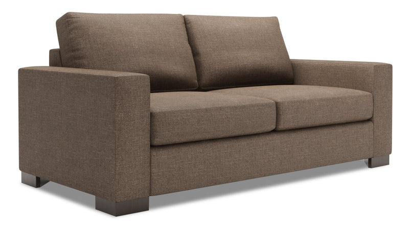 Made in Canada Customizable Sofa Lab Track 75\" Linen-Look Fabric Condo Size Sofa with Track Arms - Luna Praline Brown