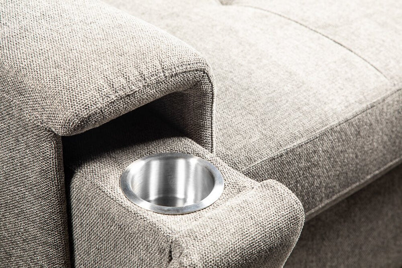 Savvy 5-Piece Linen-Look Fabric Sectional with Adjustable Headrests, Cupholders and USB Port - Grey