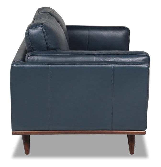 Vivia 63\" Genuine Leather Loveseat with Removable Seat Cushions and Wood Base - Navy Blue