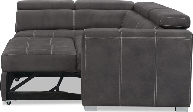 Drake 3-Piece Left-Facing Faux Suede Fabric Sleeper Sectional with Storage Ottoman - Cement Grey