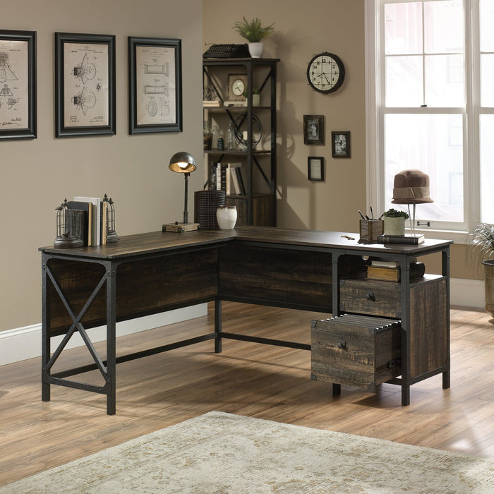 Lewis 59.84\" L-Shaped Office Desk with 2-Drawers - Carbon Oak