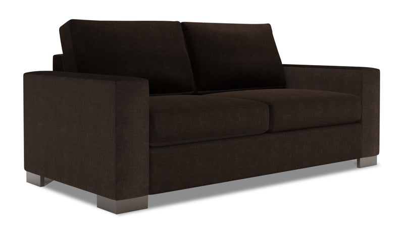 Made in Canada Customizable Sofa Lab Track 75\" Chenille Fabric Condo Size Sofa with Track Arms - Luxury Chocolate Brown