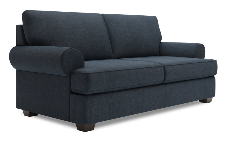 Made in Canada Customizable Sofa Lab Roll 76\" Linen-Look Fabric Condo Size Sofa with Rolled Arms - Luna Sailor Blue