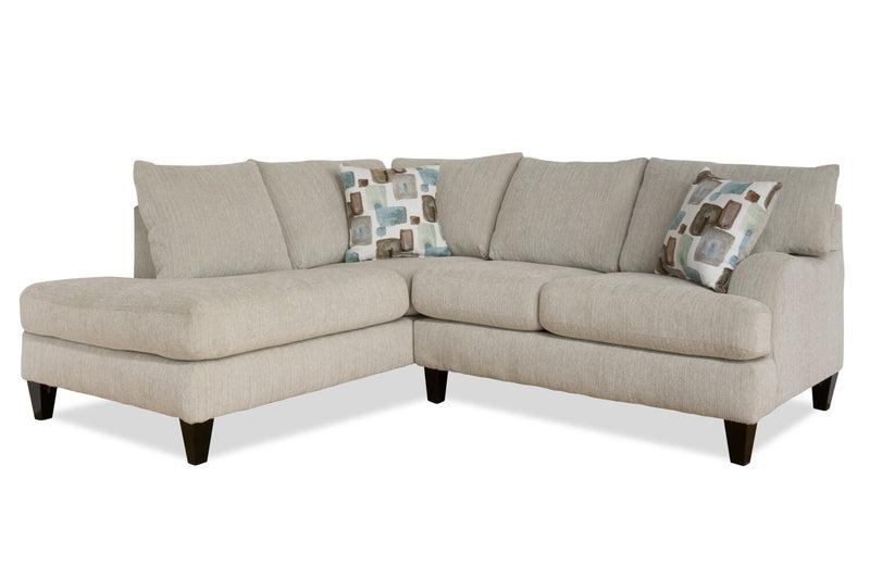 Made in Canada Nofia 2-Piece Left-Facing Chenille Fabric Sectional with  Accent Pillows and Wood Legs - Linen Beige