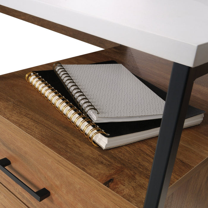 Taryn 59.69\" L-Shaped Office Desk with 2-Drawers - White & Light Brown