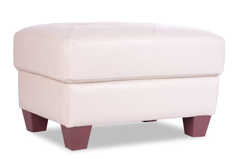 Chateau d’Ax Vita 31\" 100% Genuine Leather Ottoman with Diamond Pattern Stitching and Wood Legs - Smoke White